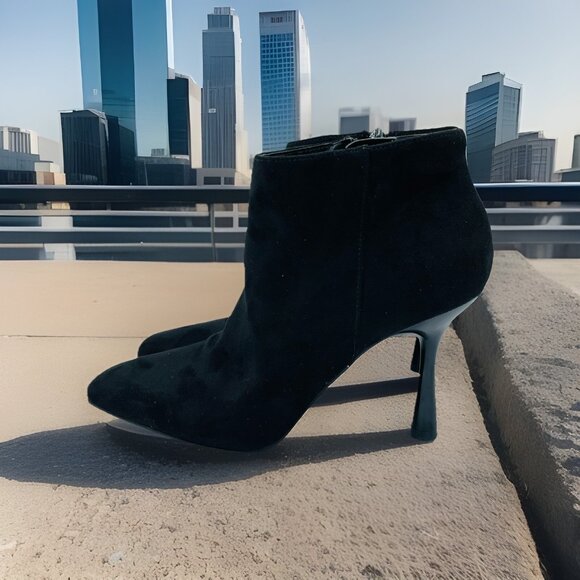 Mix No. 6 Shoes Womens Size 8 M Black Lexey Heels Ankle Booties Faux Suede Zip - Picture 2 of 11